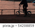 夕暮れの港、自転車のシルエット。 54208859