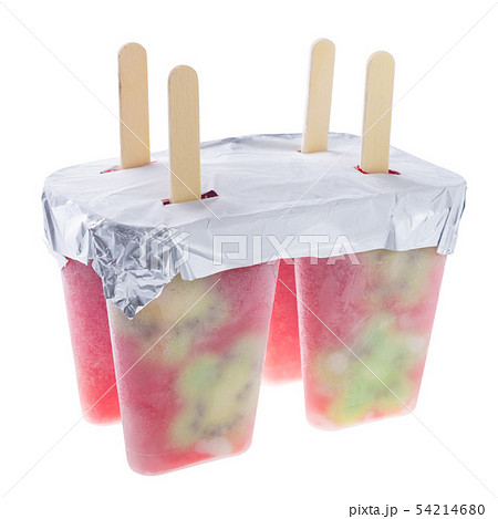 homemade ice popsicle in tray with kiwi and 54214680