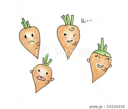 Set carrot cartoon character. Watercolor drawing. 54220350