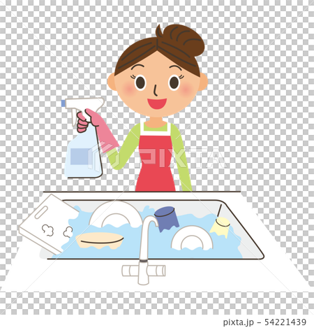Housewife disinfects kitchen utensils 54221439