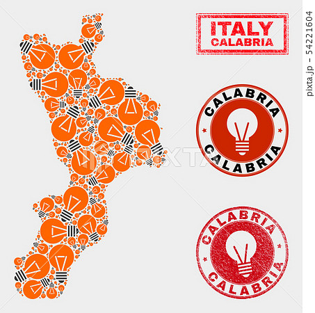 Light Lamp Collage Calabria Region Map and Grunge Stamps 54221604
