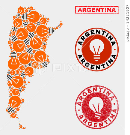Illumination Bulb Mosaic Argentina Map and Grunge Stamp Seals 54221907