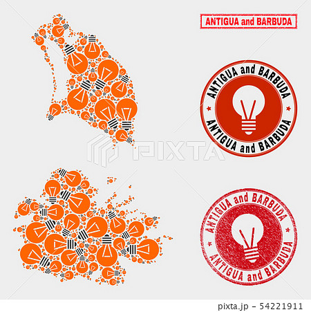 Illumination Lamp Collage Antigua and Barbuda Map and Rubber Stamp Seals Illumination Lamp Collage Antigua and Barbuda Map and Rubber Stamp Seals 54221911