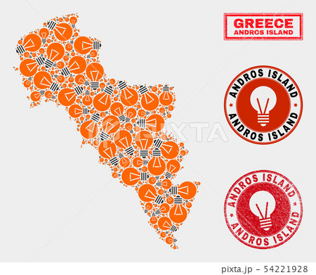 Light Lamp Mosaic Andros Island of Greece Map and Grunge Seals 54221928