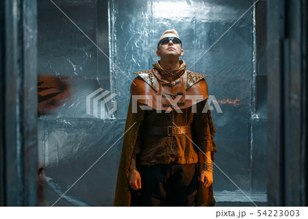 Space traveler in teleport with foil walls 54223003