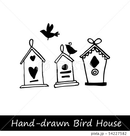 Birds and birdhouses stylized hand drawn collection 54227582