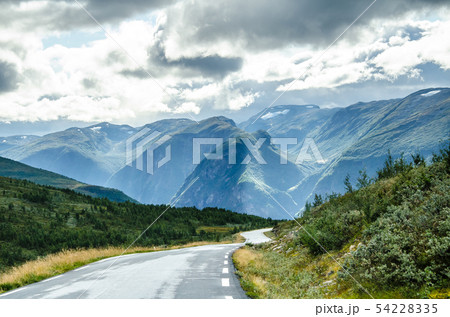 View of mysterious mountains from the Aurlandsvegen road 54228335