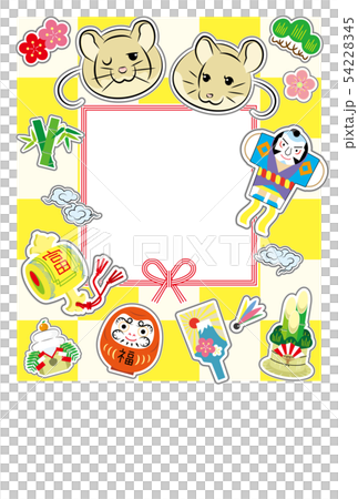 ねずみ年の年賀状ポップオブジェクト(文字無し)黄色 54228345