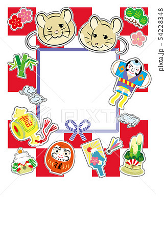 ねずみ年の年賀状ポップオブジェクト(文字無し)白赤 54228348