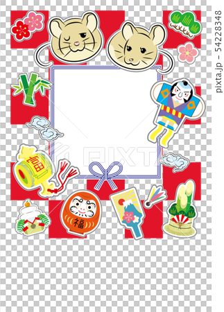 ねずみ年の年賀状ポップオブジェクト(文字無し)白赤 54228348