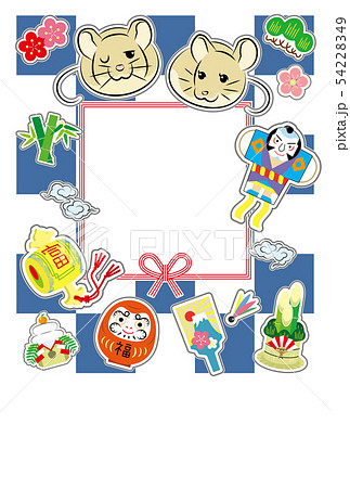 ねずみ年の年賀状ポップオブジェクト(文字無し)白青 54228349