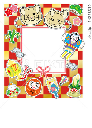 ねずみ年の年賀状ポップオブジェクト(文字無し)赤金 54228350