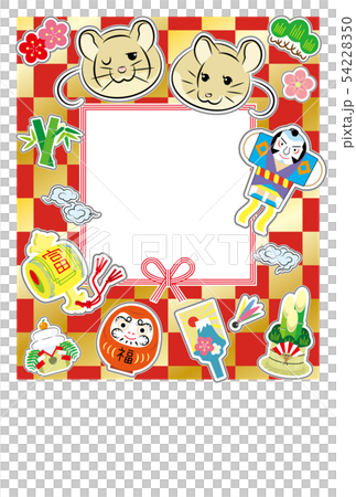 ねずみ年の年賀状ポップオブジェクト(文字無し)赤金 54228350