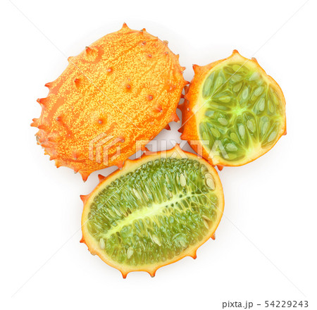 Kiwano or horned melon isolated on white background, Top view. Flat lay. 54229243