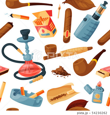 Cigarette vector smoking tobacco or cigar with nicotine and cigarette-end in ashtray illustration 54230262