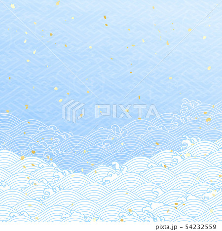 水色の波柄　和風の模様 54232559