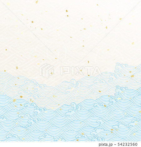 水色の波柄　和風の模様 54232560