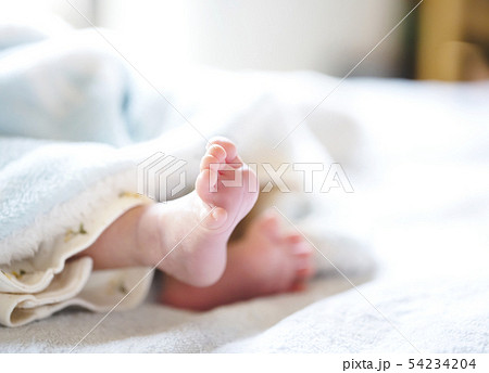 生後2週間の赤ちゃんの足の写真素材