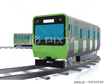 Cg 3d イラスト 立体 デザイン 日本 東京 交通 乗り物 電車 山手線のイメージのイラスト素材