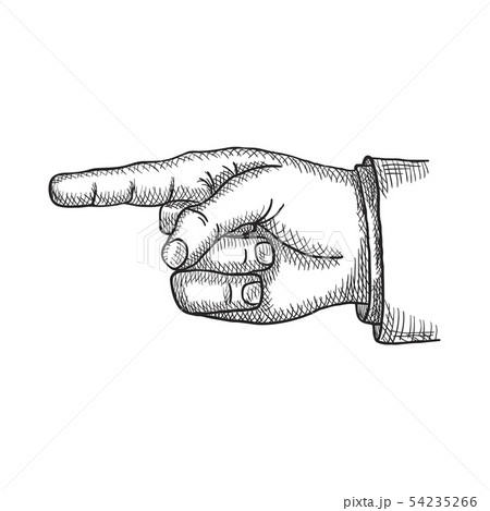 Pointing finger. Black vintage engraved illustration isolated on a white background. Vector 54235266