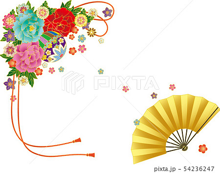 和風の花と扇子 背景素材 ベクターイラストのイラスト素材