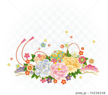 和風の花と七宝文様 背景素材 ベクターイラストのイラスト素材