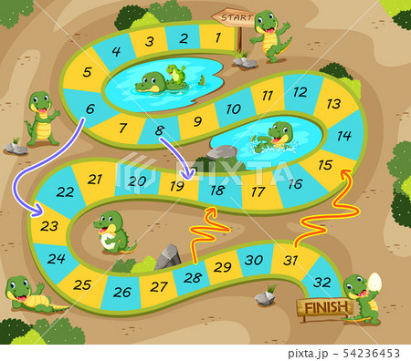 the snake and ladder game with the crocodile theme 54236453