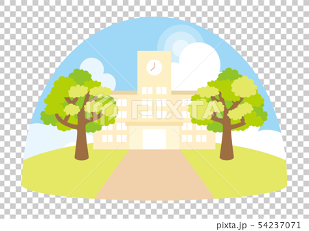 夏の日の学校の風景のイラスト素材
