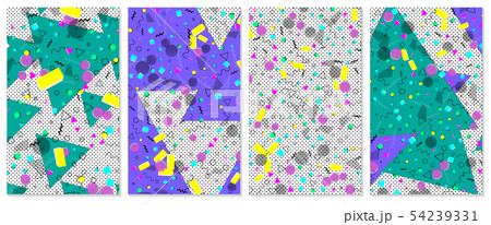 Set of memphis pattern. Pop art color background. 54239331