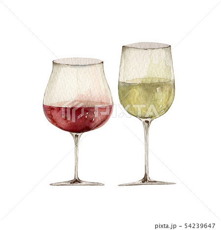 赤ワインと白ワインのグラス イラスト 水彩のイラスト素材