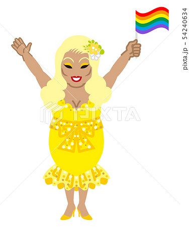 レインボーフラグを持つドラッグクイーン 黄色のドレス - LGBTコンセプトアート レインボーフラグを持つドラッグクイーン 黄色のドレス - LGBTコンセプトアート 54240634