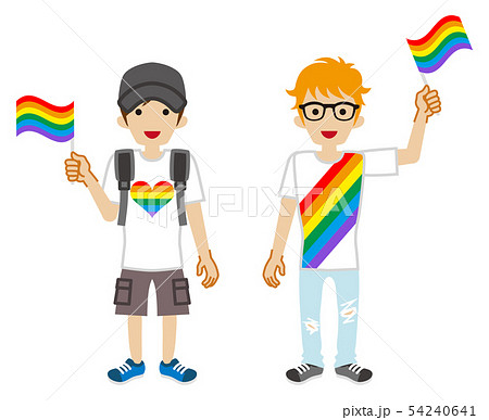 レインボーフラグを持つ二人の若い男性 - LGBTコンセプトアート レインボーフラグを持つ二人の若い男性 - LGBTコンセプトアート 54240641