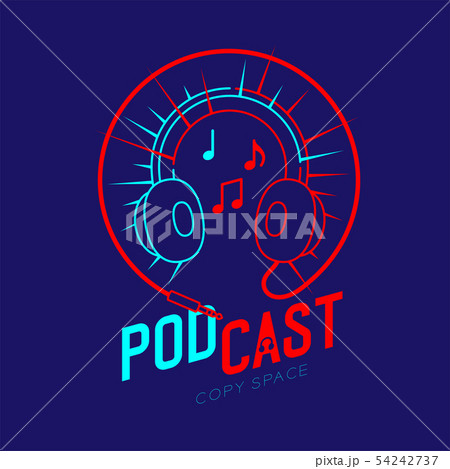 Headphone logo icon outline stroke with music note 54242737