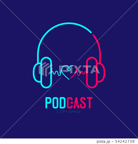 Headphone logo icon outline stroke with heart love 54242739