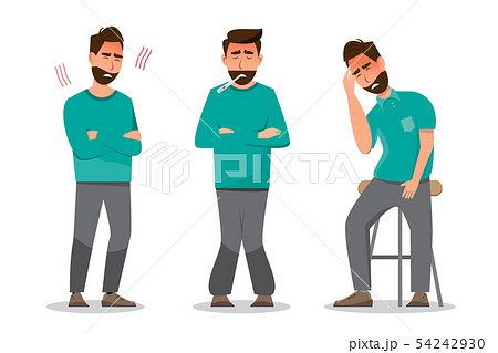 Set of sick people feeling unwell, having cold, 54242930