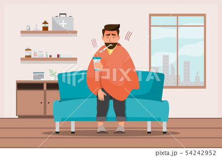 sick man having a cold sit in the room 54242952