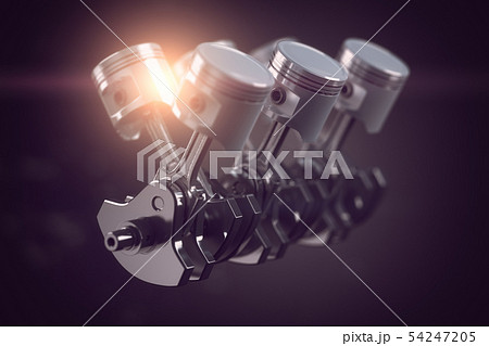 V6 Engine Pistons And Crankshaft On Blackのイラスト素材