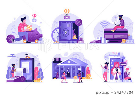 Online Banking and Payment Services Flat Illustrations Online Banking and Payment Services Flat Illustrations 54247504