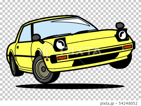 国産ヒストリックスポーツカー　黄色　ジャンプ　自動車イラスト 54248052