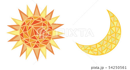 モザイク画風 太陽と月のアイコンセット02のイラスト素材 54250561 Pixta