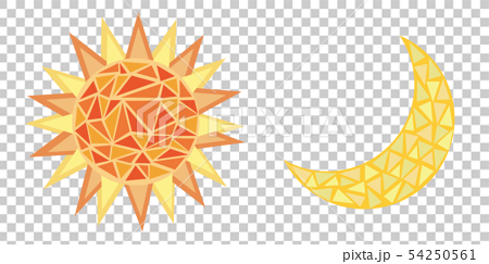 モザイク画風 太陽と月のアイコンセット02のイラスト素材