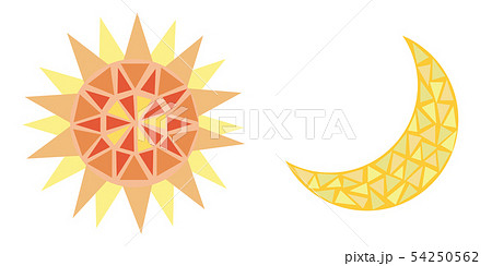 モザイク画風 太陽と月のアイコンセット01のイラスト素材