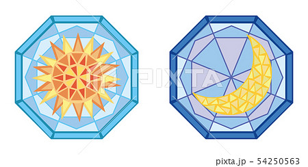 ステンドグラス風 太陽と月のセット01のイラスト素材