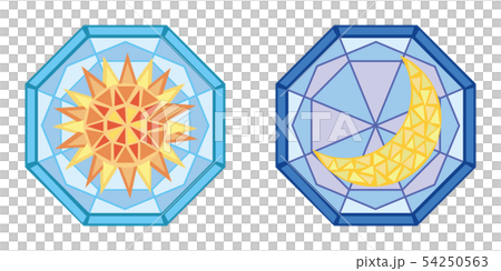 ステンドグラス風 太陽と月のセット01のイラスト素材
