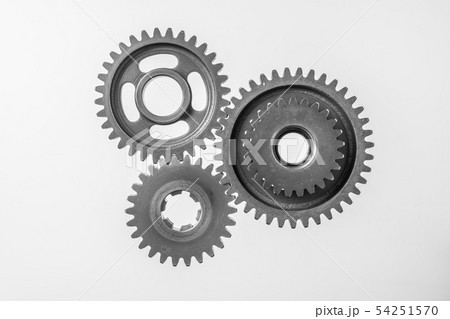 top view of 3 metal gear isolated on white 54251570