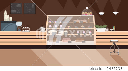 modern cafe empty no people restaurant with shop window cafeteria interior flat horizontal 54252384