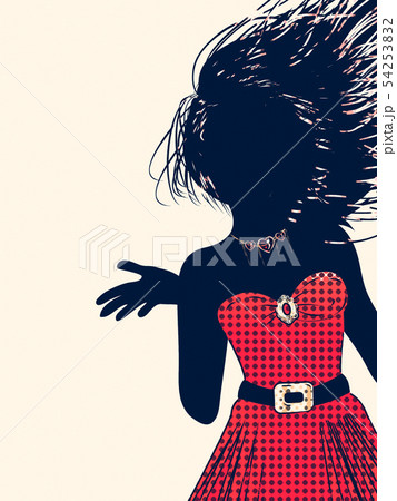 Halftone female silhouette in red 54253832