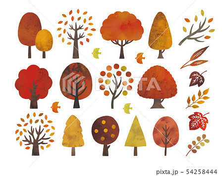 秋の木水彩セットのイラスト素材 54258444 Pixta