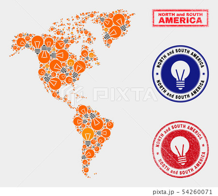Energy Bulb Collage South and North America Map and Rubber Seals 54260071