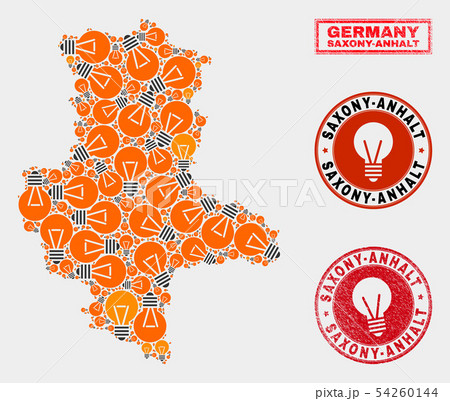 Light Lamp Collage Saxony-Anhalt Land Map and Distress Stamps 54260144